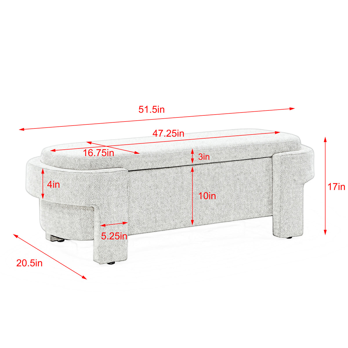 Linen Fabric Upholstered Bench with Large Storage Space for the Living Room, Entryway and Bedroom,White,( 51.5''x20.5''x17'' ) W48790039-djyc