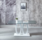 Modern Design MDF Dining Table with White Finish, Clear Glass Top, For 6 People W1241S00012-djyc