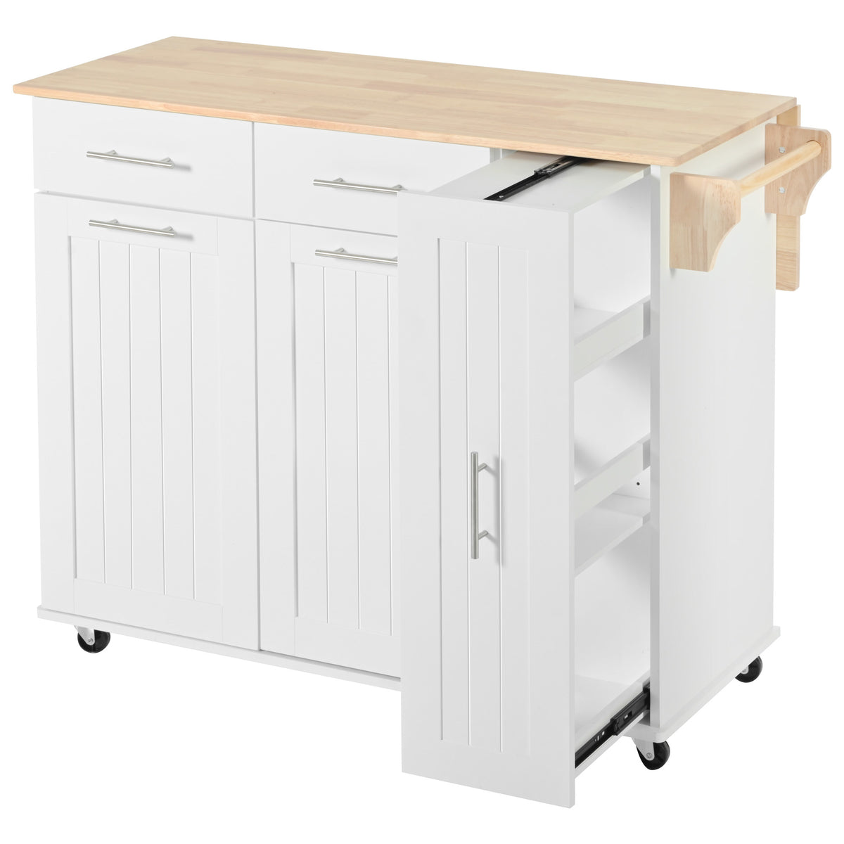 K&K Kitchen Island with Drop Leaf, Kitchen Storage Cart with 3 Tier Pull Out Cabinet Organizer, Internal Storage Rack, Rolling Kitchen Cart on Wheels with Towel Rack, 2 Drawers, for Kitchen, White WF531421AAW-djyc