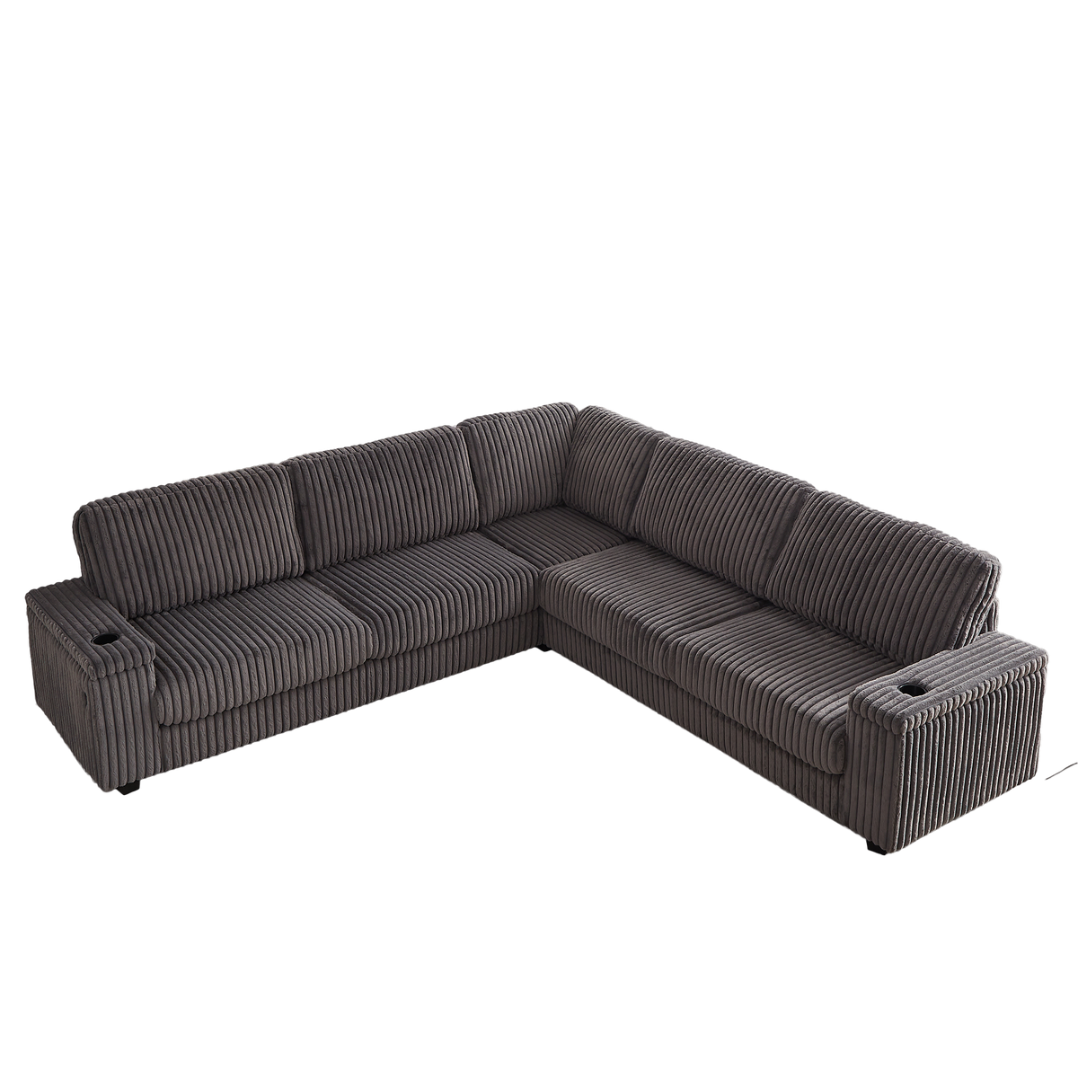 110-Inch Oversized Corduroy Corner Sofa,L Shaped Corner Couch with two storage spaces,USB port & Type-C port and Cup-holder , Deep Seat Comfy Upholstered Couches for Living Room(Not freely combinable) W834S00285-djyc