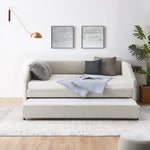 Full Size Daybed with Trundle Upholstered Tufted Sofa Bed, Linen Fabric, Beige (82.5"x58"x34") W487S00179-djyc