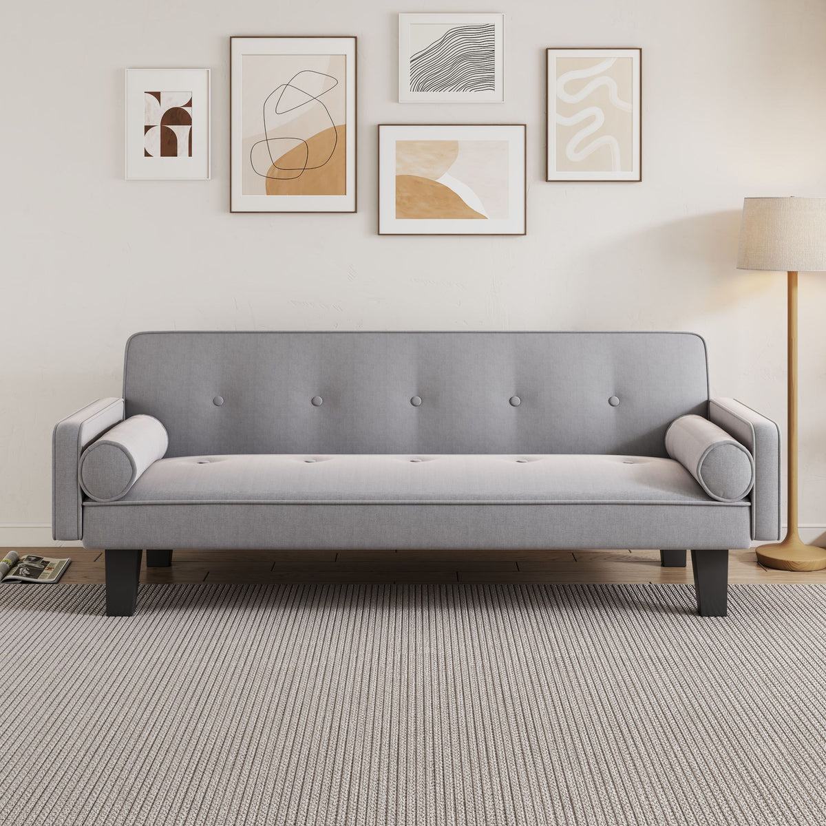 The sofa can be converted into a sofa bed, including two pillows, 72 "beige cotton linen sofa bed suitable for family living rooms W1278126839-djyc