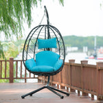 Egg Chair with Stand Indoor Outdoor Swing Chair Patio Wicker Hanging Egg Chair Hanging Basket Chair Hammock Chair with Stand for Bedroom Living Room Balcony W87437579-djyc
