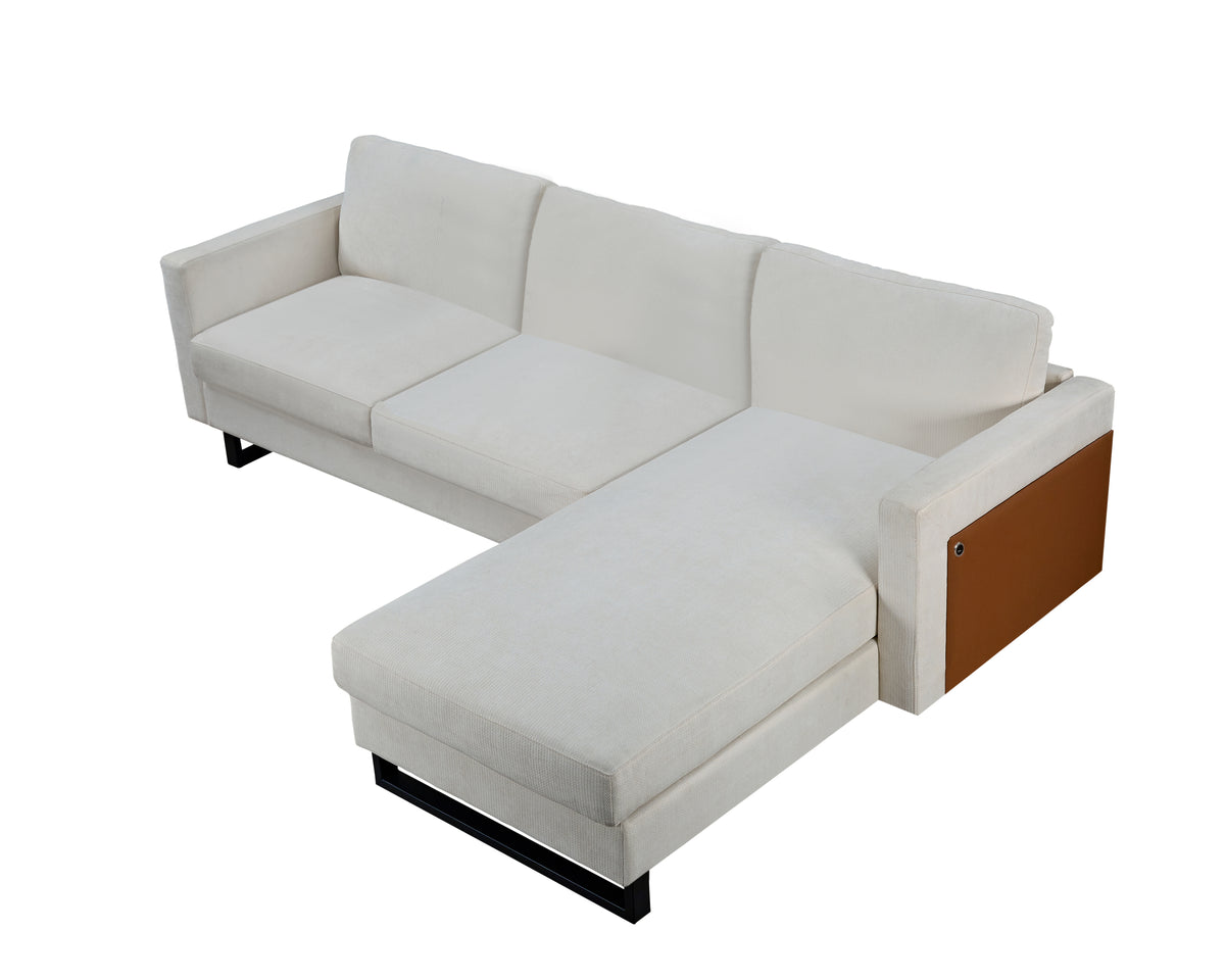 SOFA The best choice products upholstered sectional sofa for families, apartments, dormitories, award rooms, compact space with chaise longue, 3 seats, L-shaped design,off-white W1793S00004-djyc