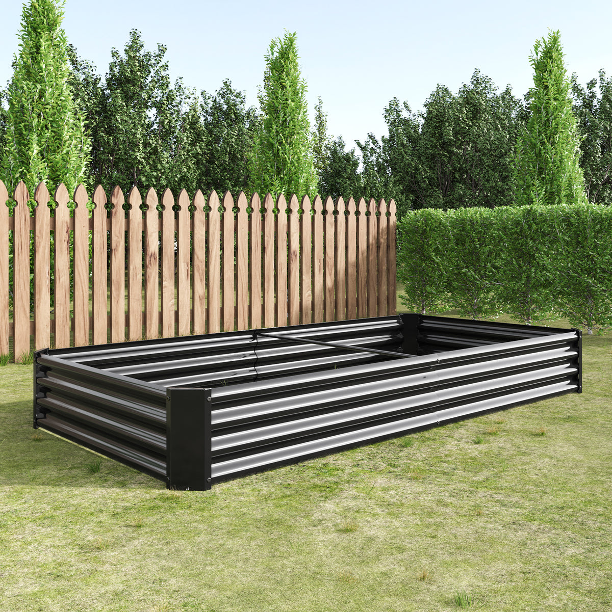 Raised Garden Bed Kit - Metal Raised Bed Garden 7.6x3.7x0.98ft for Flower Planters, Vegetables Herb Black W84090996-djyc