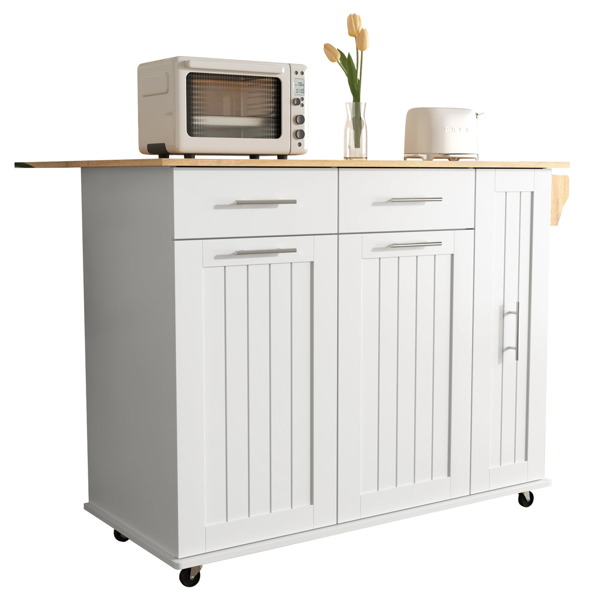 K&K Kitchen Island with Drop Leaf, Kitchen Storage Cart with 3 Tier Pull Out Cabinet Organizer, Internal Storage Rack, Rolling Kitchen Cart on Wheels with Towel Rack, 2 Drawers, for Kitchen, White WF531421AAW-djyc