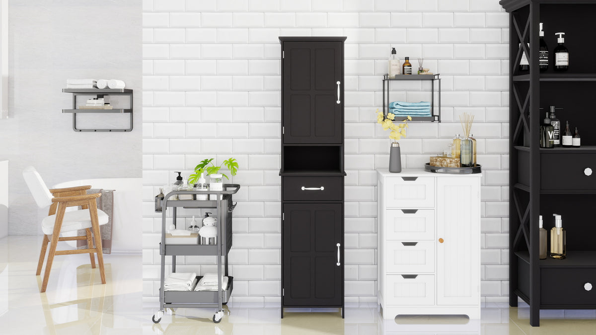 Double Door Narrow Height Slim Floor Standing Cabinet with 2 Adjustable Shelves-Black W282P171953-djyc