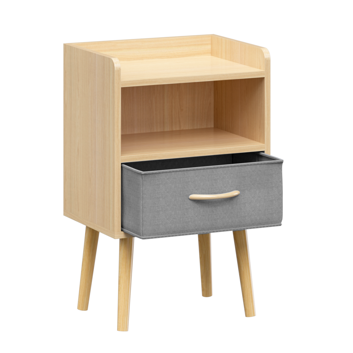 Nightstand With Collapsible Fabric Drawer, 2-Tier Storage End Table, Wood Side Table with Storage Cabinet or Kids, Adults - Oak W808P147110-djyc