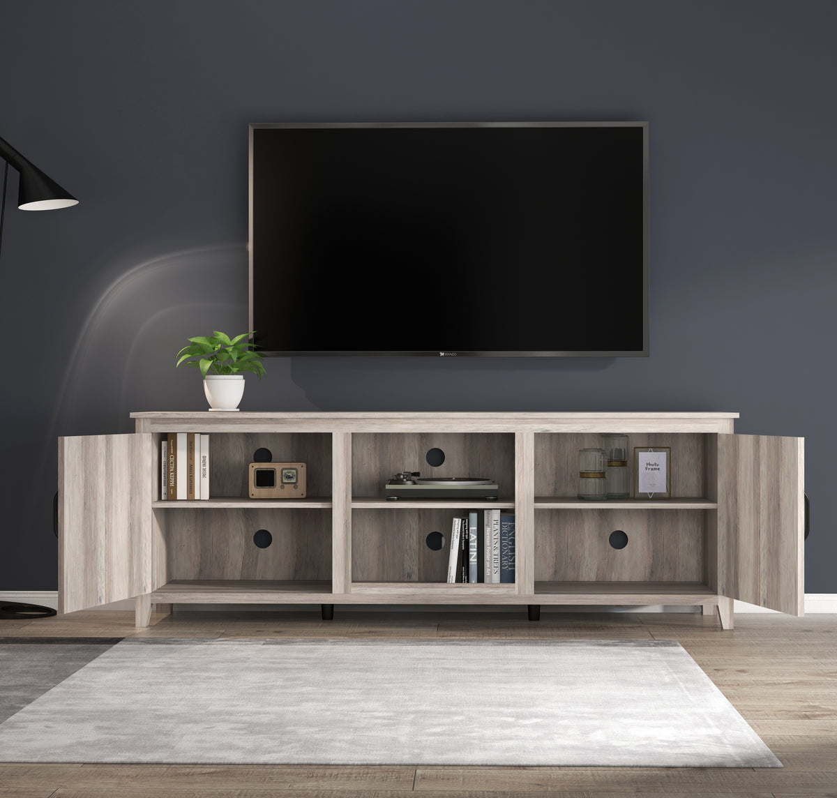 TV Stand Storage Media Console Entertainment Center With Two Doors, Grey Walnut W88168239-djyc