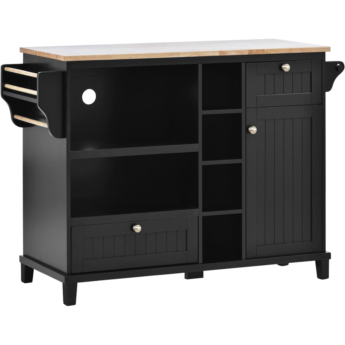 Kitchen Island Cart with Storage Cabinet and Two Locking Wheels,Solid wood desktop,Microwave cabinet,Floor Standing Buffet Server Sideboard for Kitchen Room,Dining Room,, Bathroom(Black) WF296670AAB-djyc