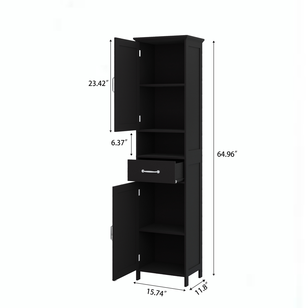 Double Door Narrow Height Slim Floor Standing Cabinet with 2 Adjustable Shelves-Black W282P171953-djyc