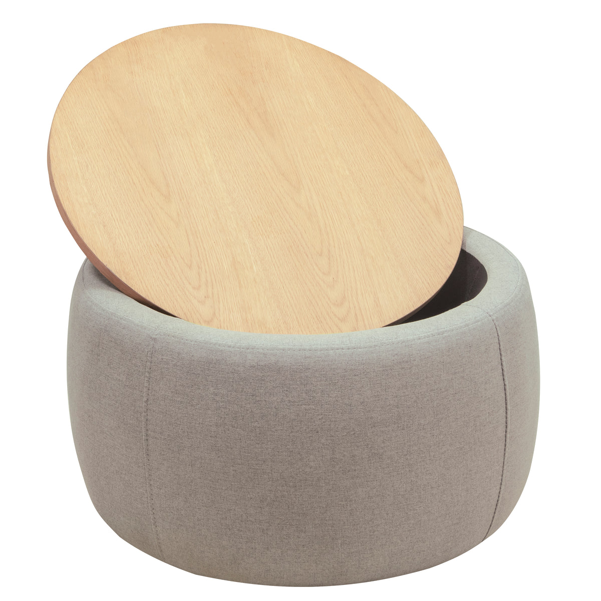 Round Storage Ottoman, 2 in 1 Function, Work as End table and Ottoman,Grey (25.5"x25.5"x14.5") W48735177-djyc