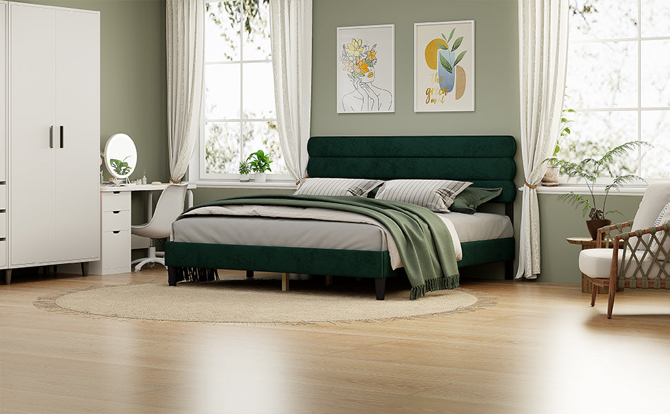 King Bed Frame with Headboard,Sturdy Platform Bed with Wooden Slats Support,No Box Spring,Mattress Foundation,Easy AssemblyGreen W1793140488-djyc