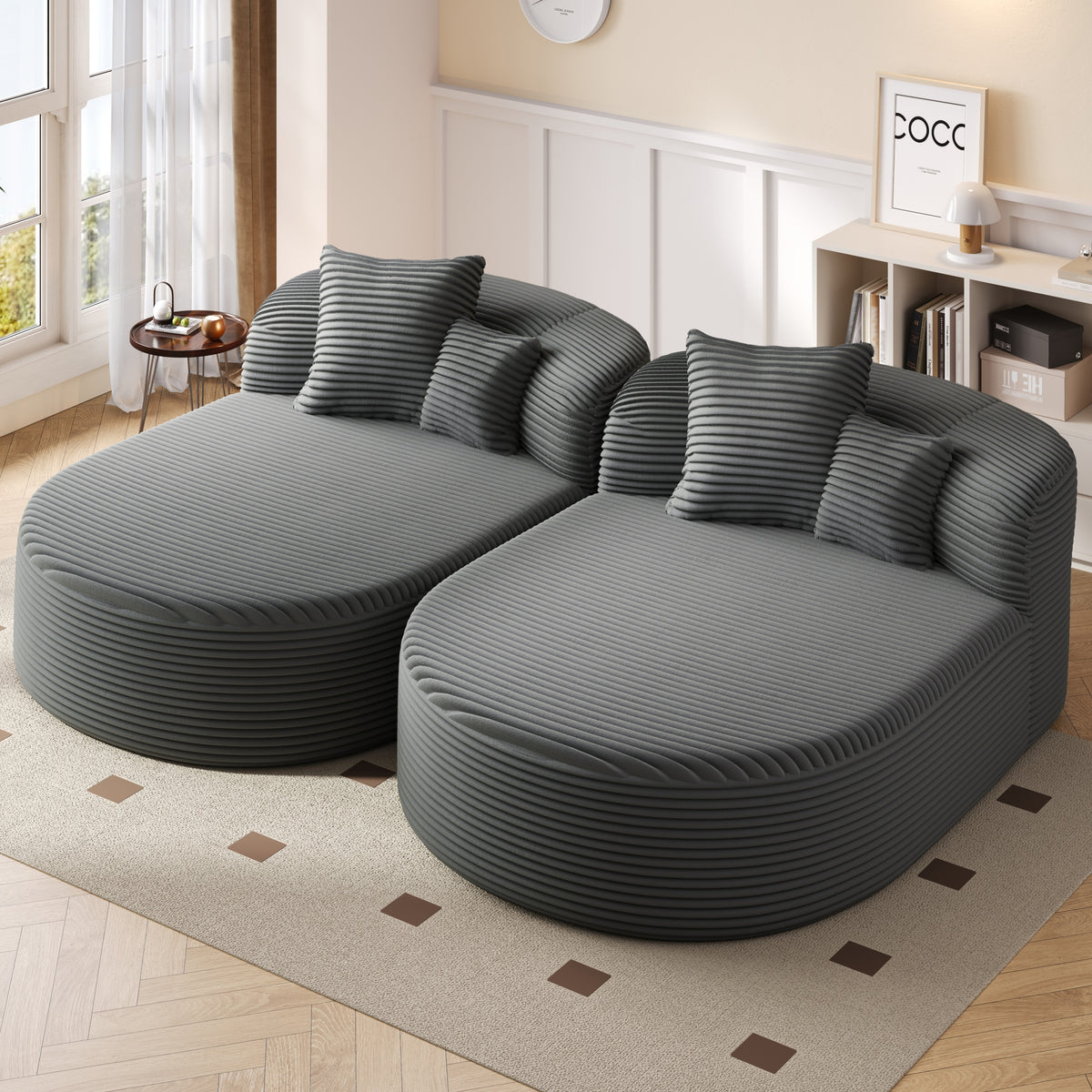 Modern Chaise Lounge Sofa Boneless Couch Sofa Bed Compression Sofa Couch with Two Supportive Pillows for Living Room, Gray-N719S002370E