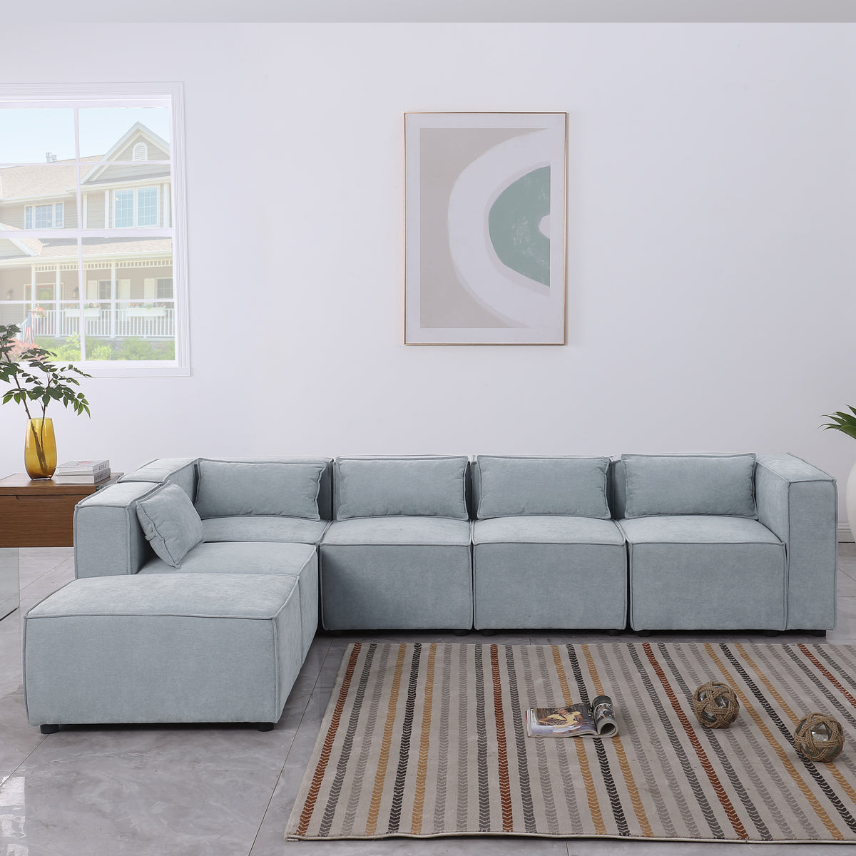 modular sofa Grayish bluechenille fabric,simple and grand, the seat and back is very soft. this is also a KNOCK DOWN sofa W1099S00116-djyc