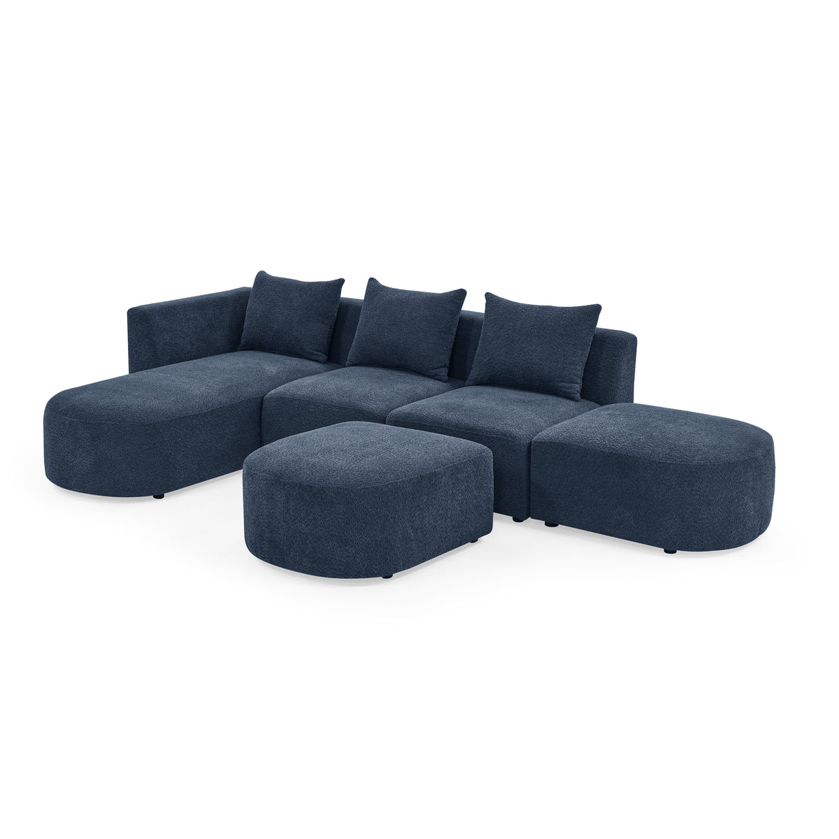 L Shape Sectional Sofa including Two Single Seats, Left Side Chaise and Two Ottomans, Modular Sofa, DIY Combination, Loop Yarn Fabric, Navy W487S00160-djyc