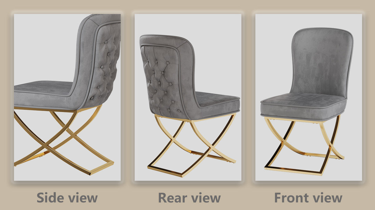 Dining Chair Set of 2, grey velvet Backrest and golden Metal legs.For Modern Kitchen Dining Room Chair for Kitchen Living Modern decorative Leisure chairs Office chairs W1727P195279-djyc