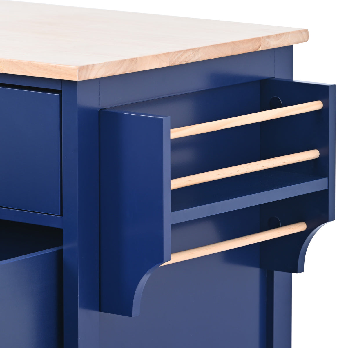 K&K Store Kitchen Cart with Rubber Wood Countertop , Kitchen Island has 8 Handle-Free Drawers Including a Flatware Organizer and 5 Wheels for Kitchen Dinning Room, Dark Blue SK000002AAG-djyc