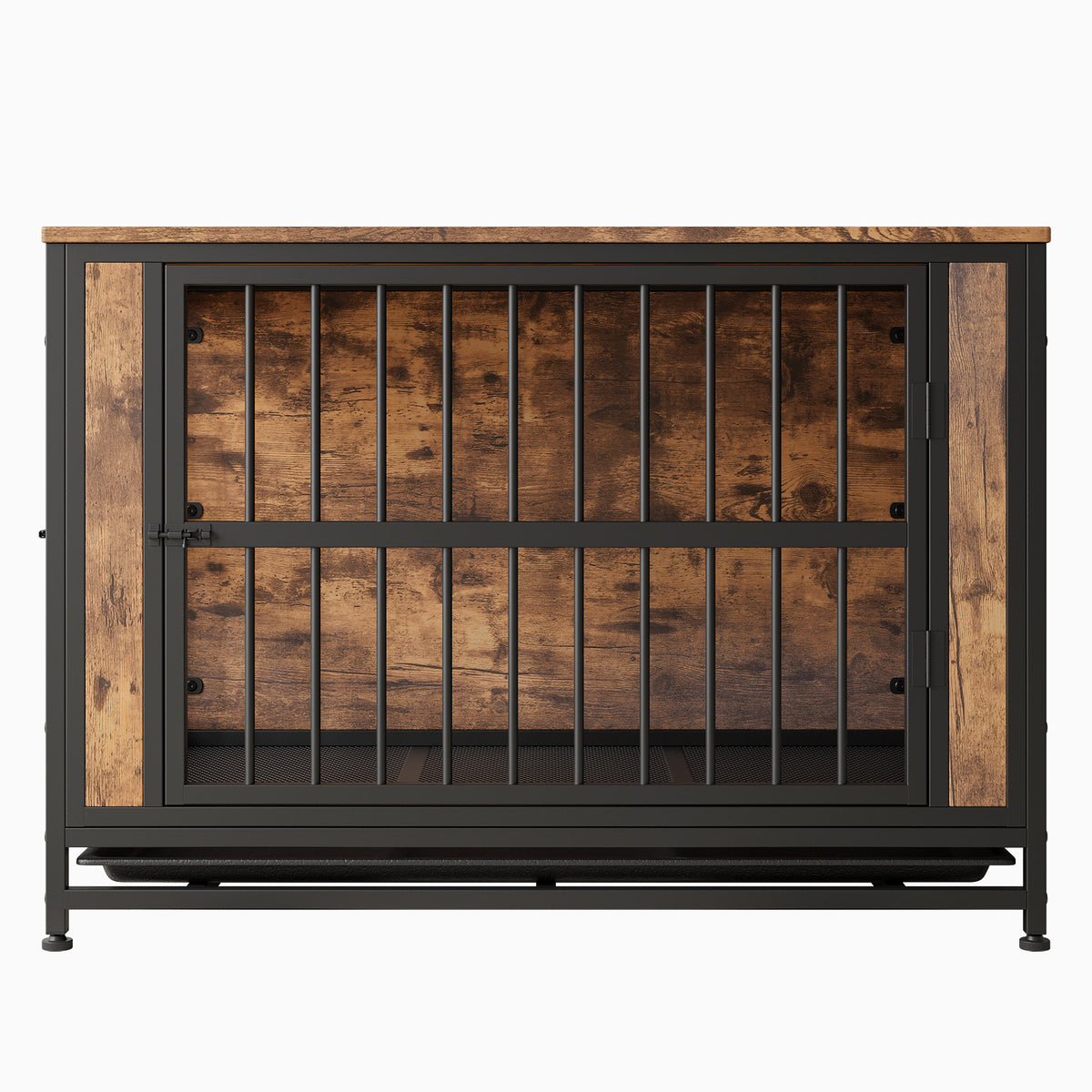 Dog Crate Furniture,Wooden Dog Crate Table, 38.9" Dog Kennel with 2 Sliding Doors and Thick Iron Door Frame, Decorative Pet Crate House for Large/Medium/Small Dog Indoor Use(Rustic Brown) W840P203068-djyc