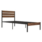 Twin Size Bed Frame with Wood Headboard, Metal Frame with Strong Slats, Noise Free,No Box Spring Needed-Brown W2336P167500-djyc