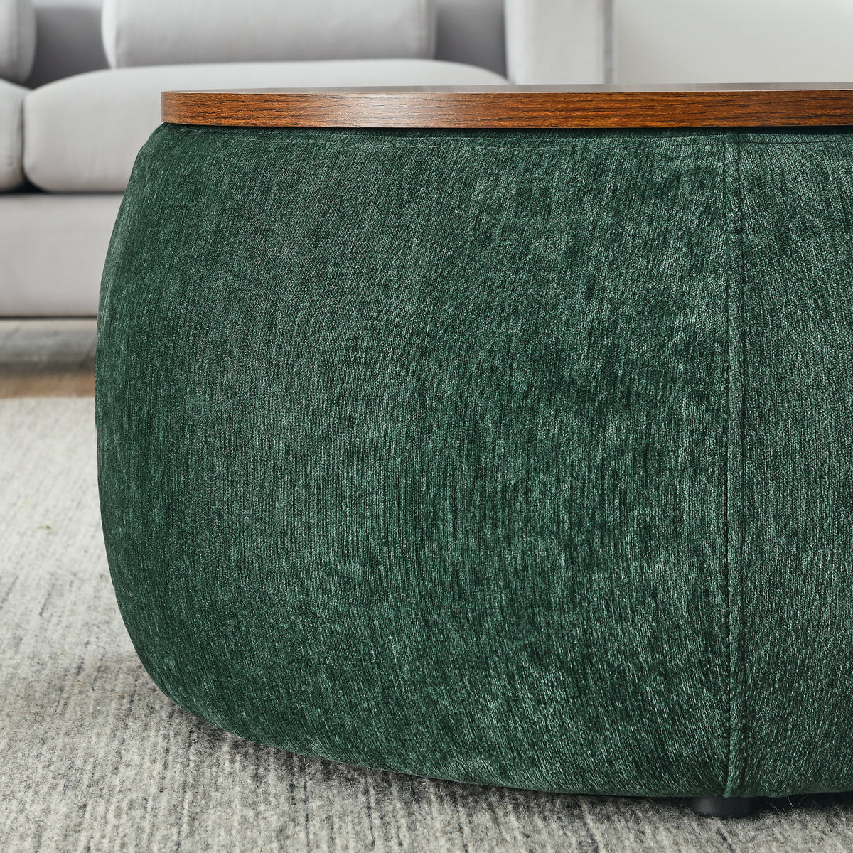 Round Storage Ottoman, 2 in 1 Function, Work as End table and Ottoman,with small seat,Green(25"x25"x14.7") W487P165701-djyc