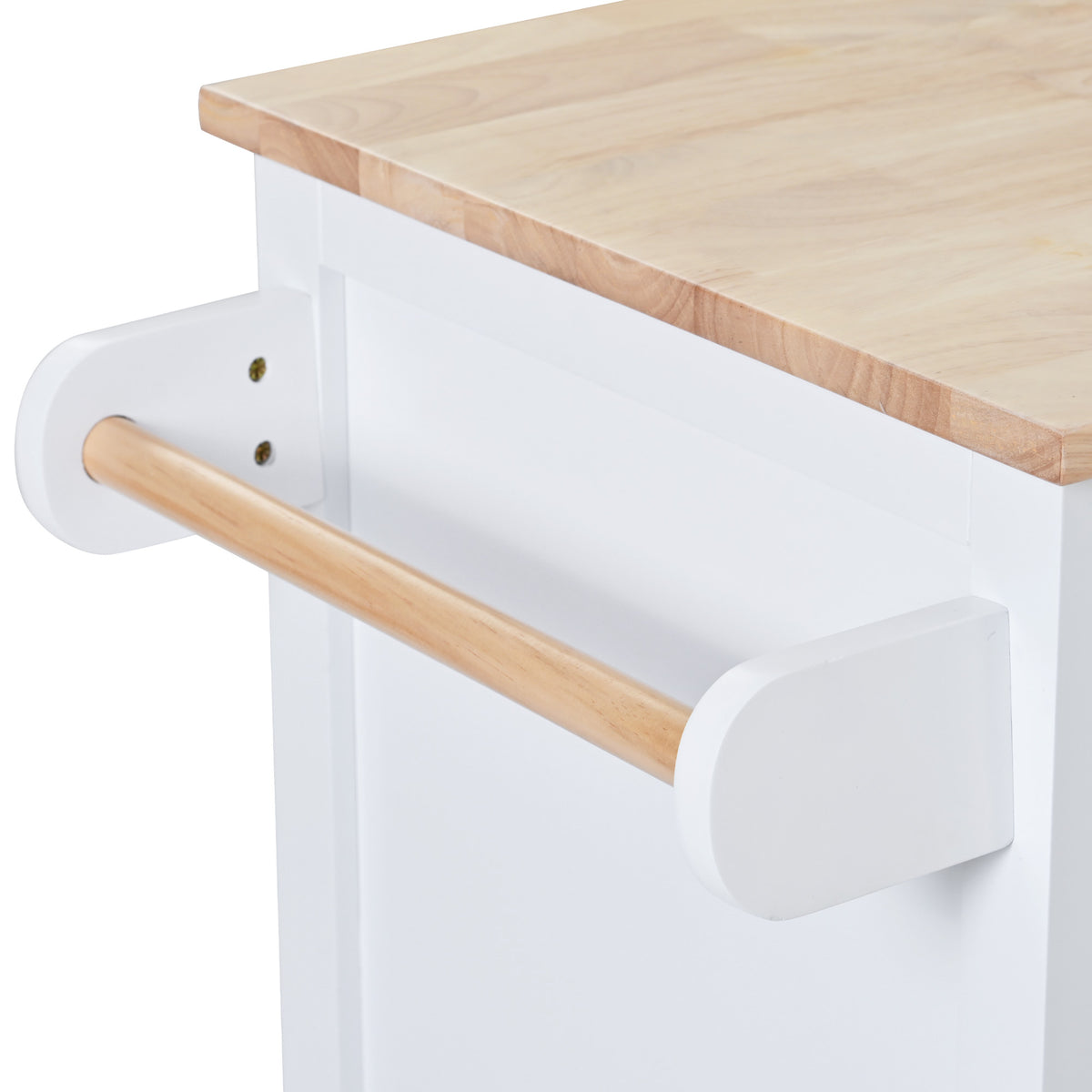 K&K Store Kitchen Cart with Rubber Wood Countertop , Kitchen Island has 8 Handle-Free Drawers Including a Flatware Organizer and 5 Wheels for Kitchen Dinning Room, White SK000002AAW-djyc