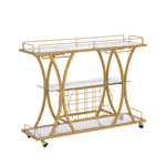 Golden Bar Cart with Wine Rack Tempered Glass Metal Frame Wine Storage W821P184472-djyc