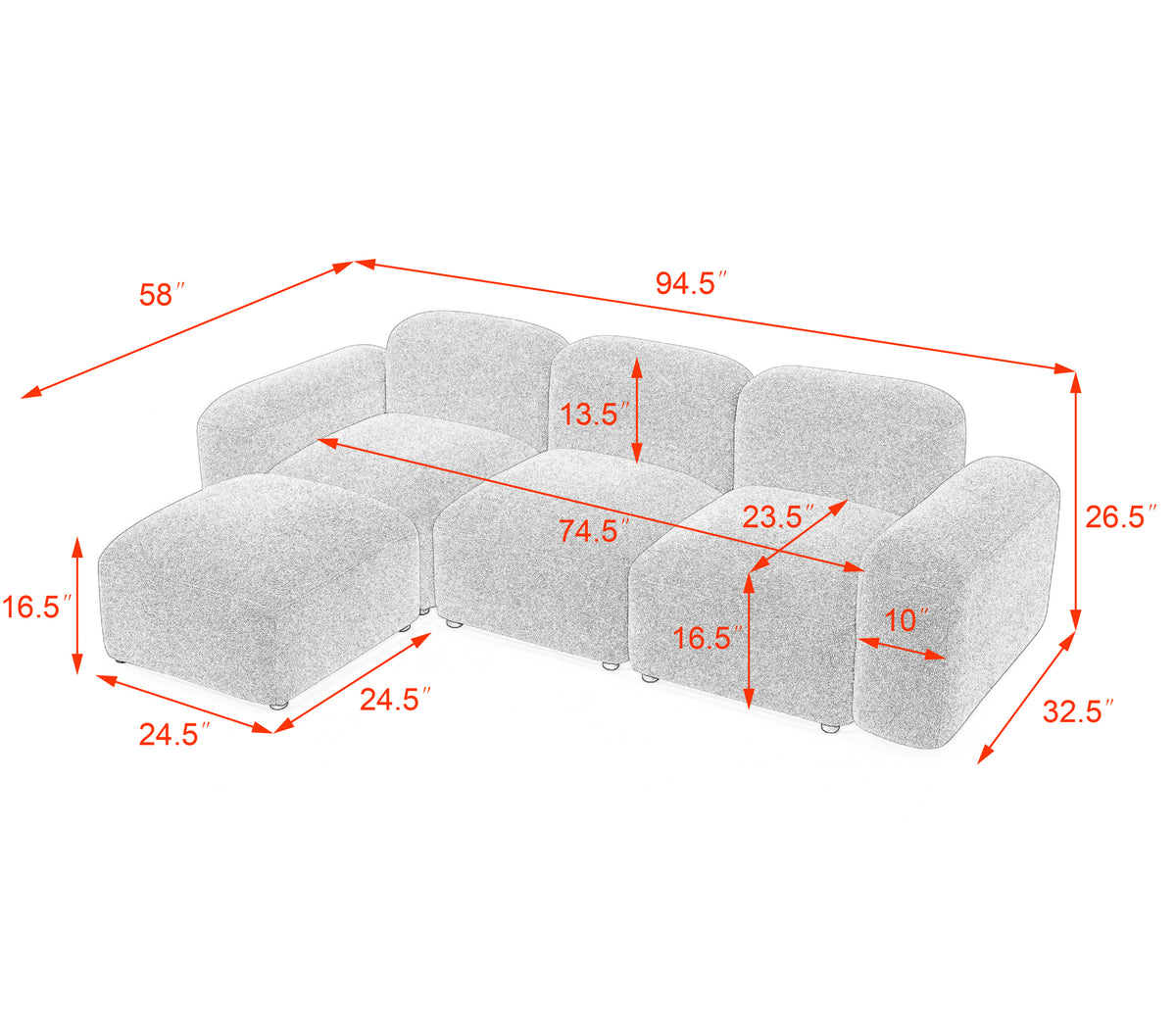 L-Shape Modular Sectional Sofa, DIY Combination,Teddy Fabric,White W487S00148-djyc