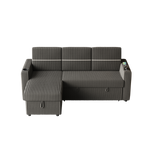 85 Inches Corduroy Sofa Bed, 3 Seater Sleeper Sofa with Storage Chaise, Square Handrail With Two Cup-holder And USB Charge Port, Pull Out Couch for Living Room W834S00270-djyc