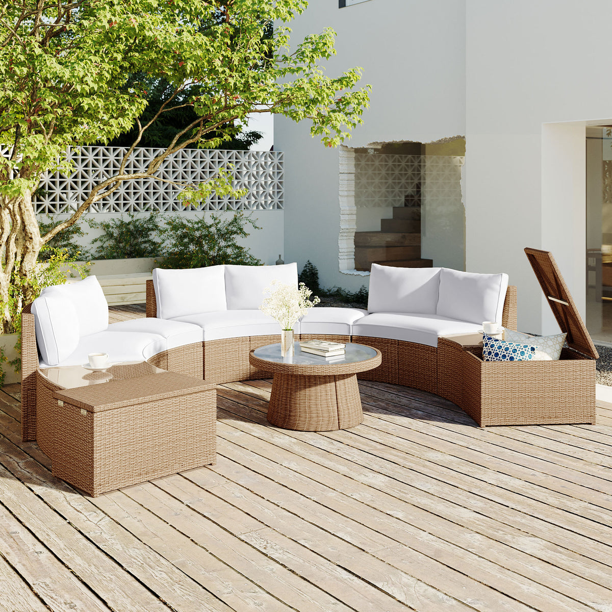 TOPMAX 10-Piece Outdoor Sectional Rattan Sofa Set – PE Wicker Conversation Set, Free Combination, White SP100002AAK-djyc