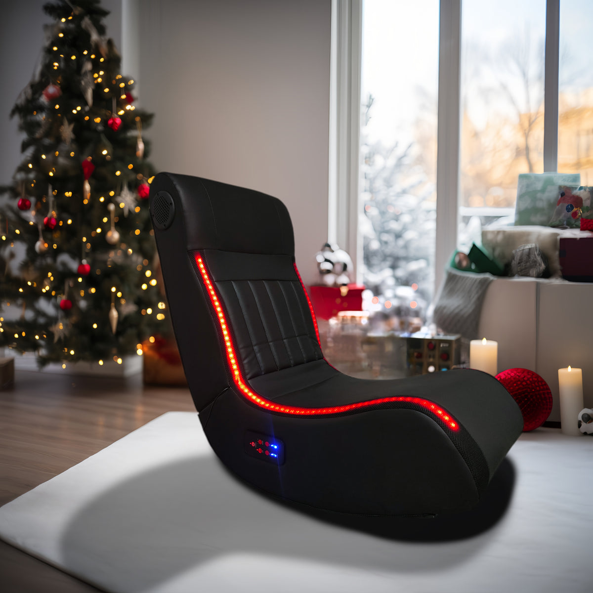 Foldable Gaming Chair With Onboard Speakers, LED Strip Lighting, Bluetooth Music Speakers, Vibration Massage, USB Charging Port W1360119746-djyc