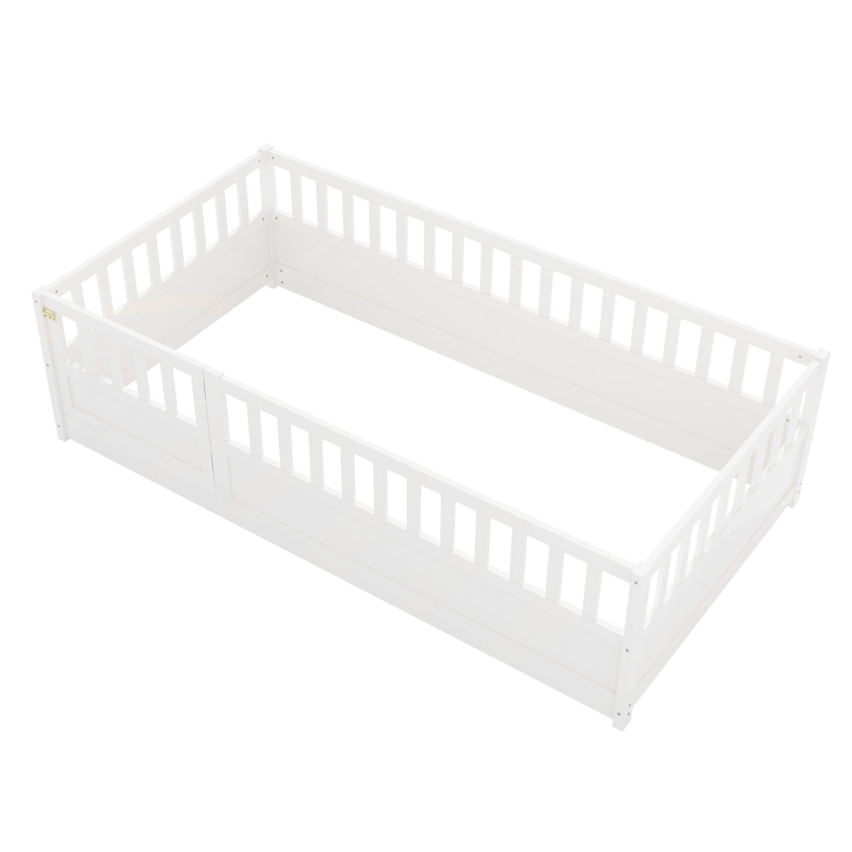Twin Size Floor bed, integral construction with super high security barrier, door, children's floor bed frame, Montessori wooden children's floor bed, white W1858P164923-djyc