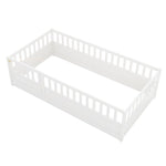 Twin Size Floor bed, integral construction with super high security barrier, door, children's floor bed frame, Montessori wooden children's floor bed, white W1858P164923-djyc