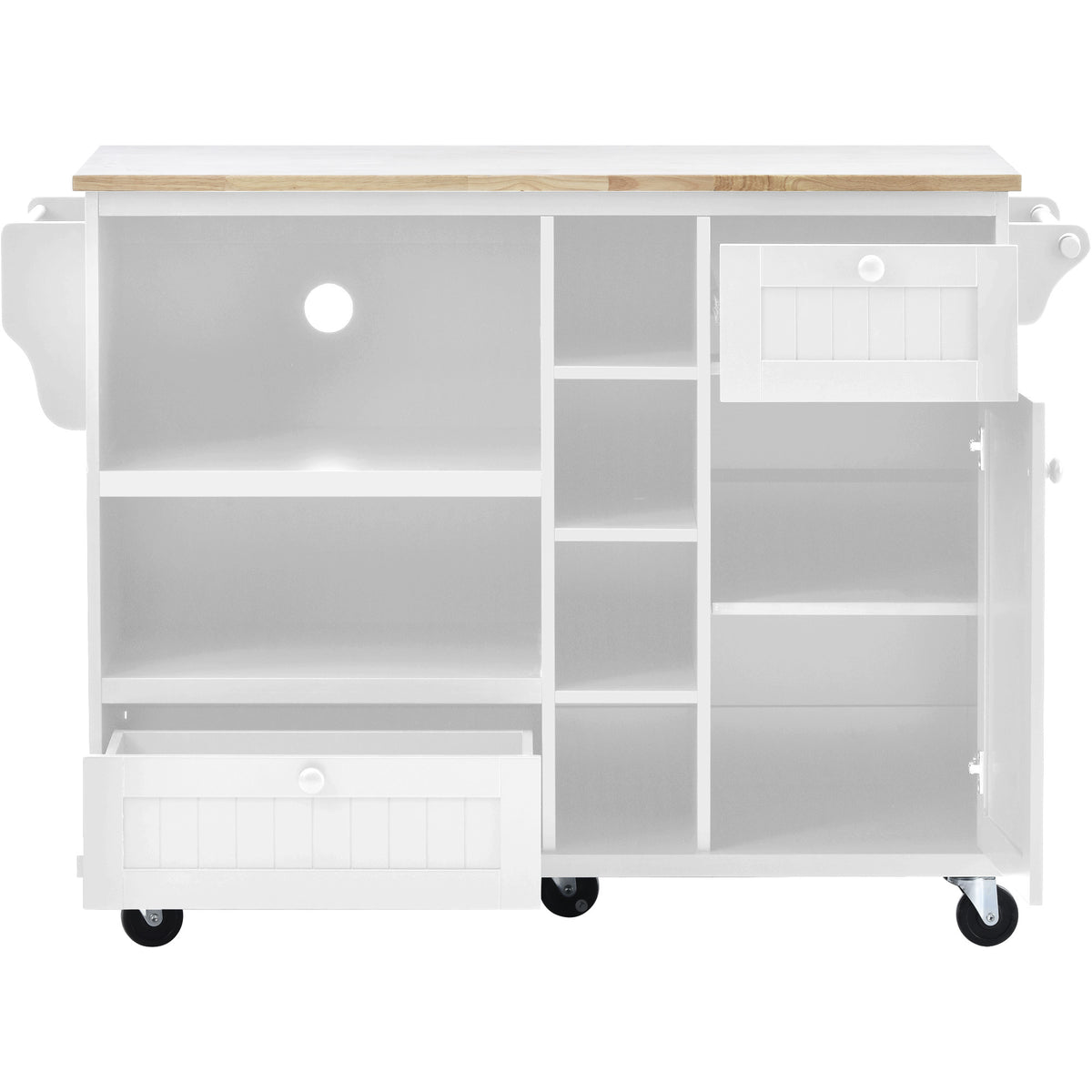 Kitchen Island Cart with Storage Cabinet and Two Locking Wheels,Solid wood desktop,Microwave cabinet,Floor Standing Buffet Server Sideboard for Kitchen Room,Dining Room,, Bathroom(White) WF296670AAW-djyc