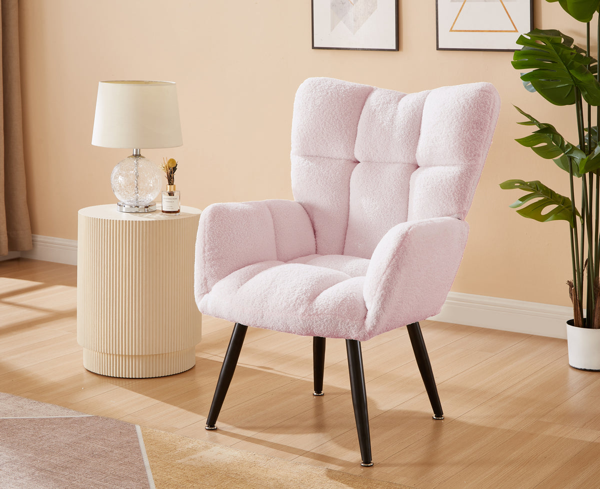 Modern Single Sofa Armchair with High Backrest Comfy Reading Chair for Small Spaces/Living Room/Bedroom/Apartment (COLOR:PINK) W1669P175503-djyc