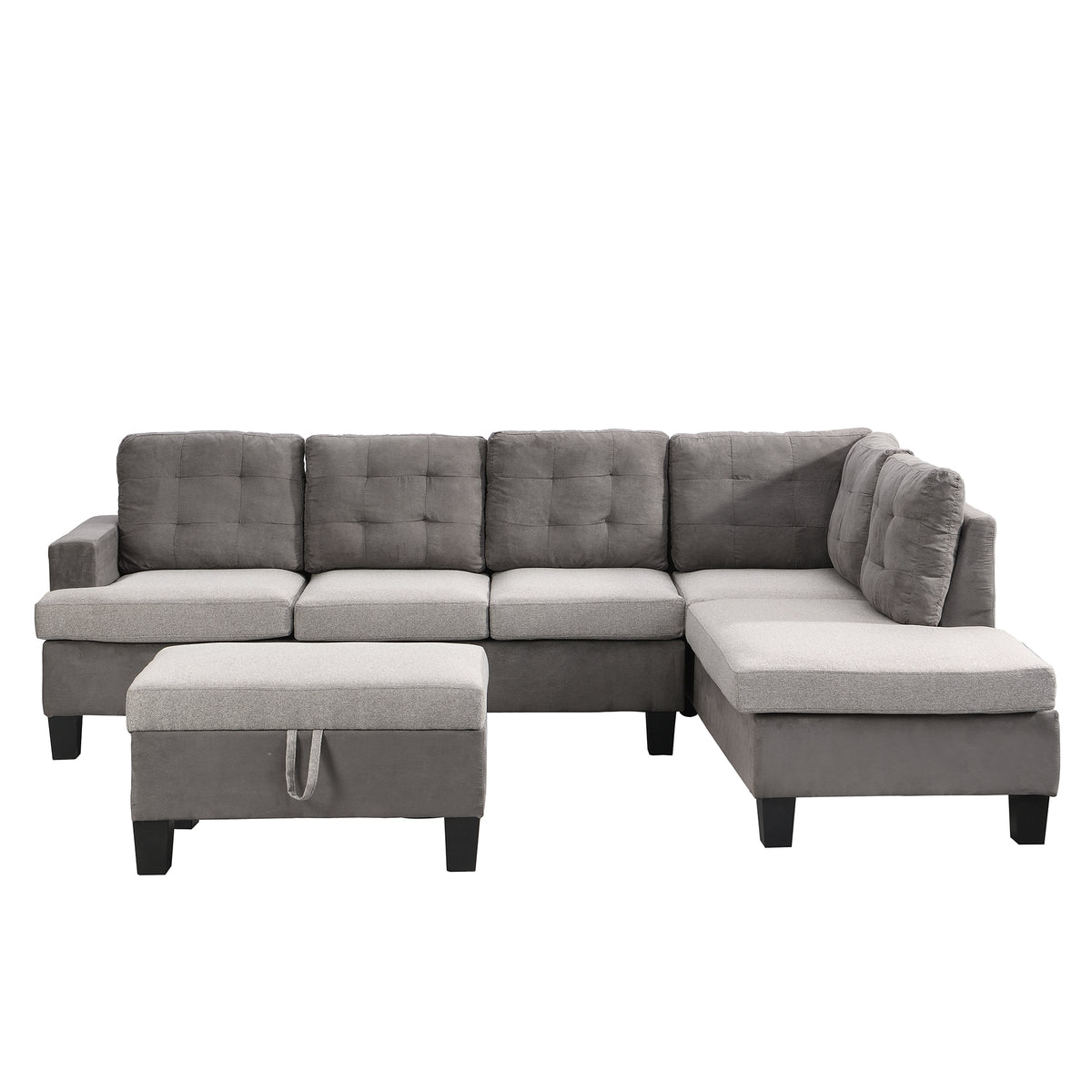 Sofa Set for Living Room with Chaise Lounge and Storage Ottoman Living Room Furniture Gray W214S00018-djyc