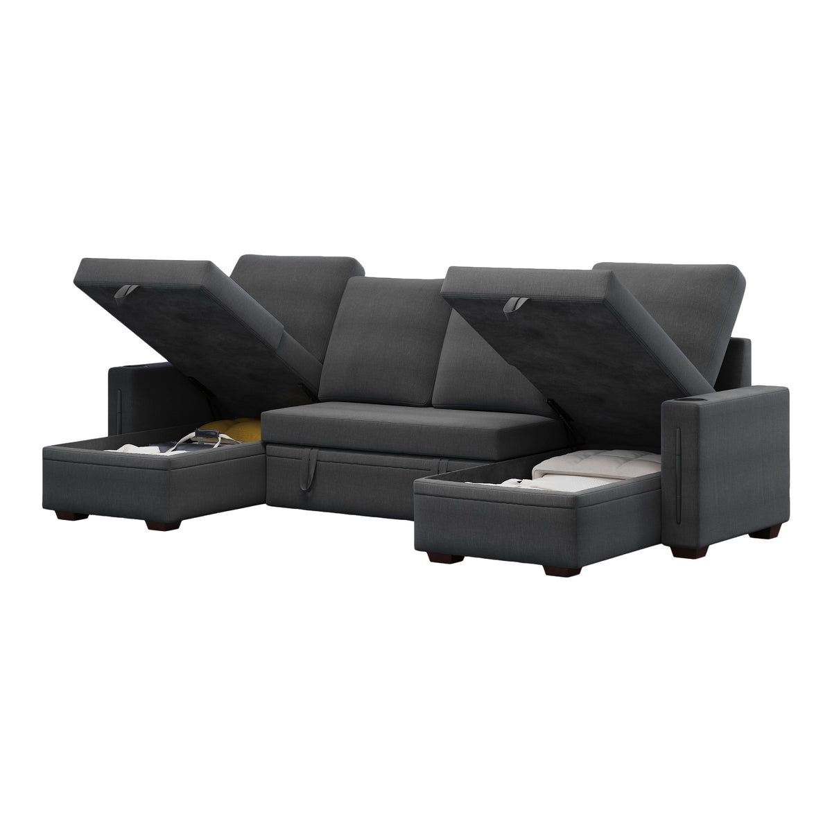 Sectional Sofa with Storage, 96" U Shaped Sectional Couches for Living Room, Comfy Convertible Sectional Sofa- Dark Grey W1669S00008-djyc