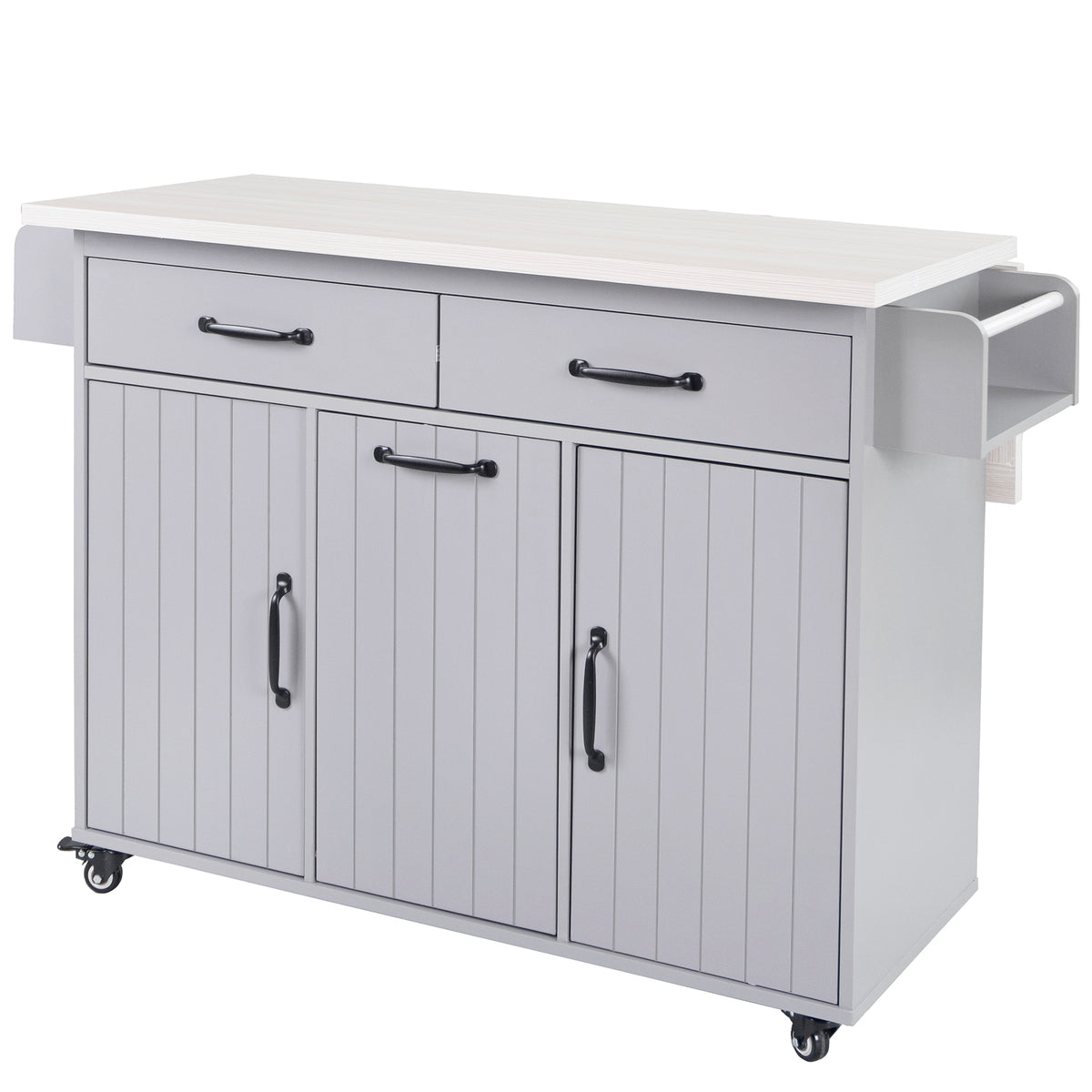 K&K Kitchen Island with Trash Can Storage Cabinet, Kitchen Cart with Drop Leaf, Spice Rack, Towel Rack and Drawer, Rolling Kitchen Island on Wheels with Adjustable Shelf, Grey WF326381AAG-djyc