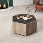 Hexagonal Rural Style Garden Retro Living Room Coffee Table with 2 drawers, Textured Black + Warm Oak W88194499-djyc
