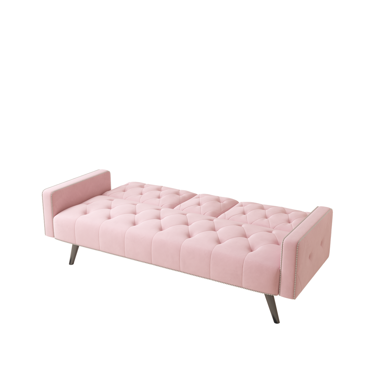 1730 Sofa Bed Armrest with Nail Head Trim with Two Cup Holders 72" Pink Velvet Sofa for Small Spaces W127850868-djyc