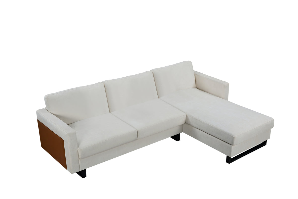 SOFA The best choice products upholstered sectional sofa for families, apartments, dormitories, award rooms, compact space with chaise longue, 3 seats, L-shaped design,off-white W1793S00004-djyc