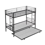 Over Twin Bunk Bed Frame with Trundle,Metal Bunkbed with Sturdy Guard Rail and 2 sideLadders for Kids/Adults,Can be Divided Into Two Beds, No Box Spring Needed, Noise Free for Dorm,Black W1916115338-djyc