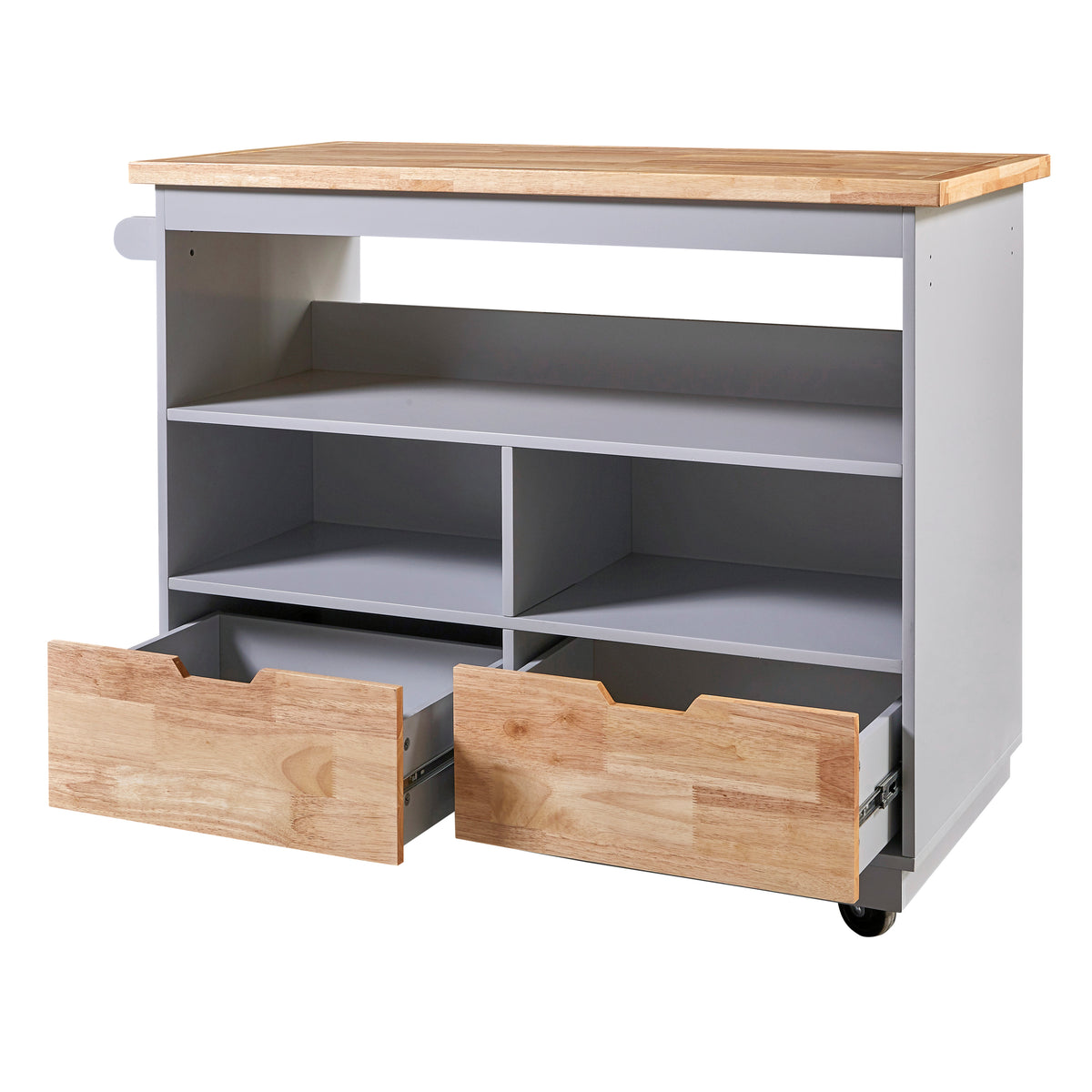 Rolling Kitchen Island with Storage, Two-sided Kitchen island Cart on Wheels with Wood Top, Wine and Spice Rack, Large Kitchen Cart with 2 Drawers, 3 Open Compartments, Grey Blue WF318964AAG-djyc