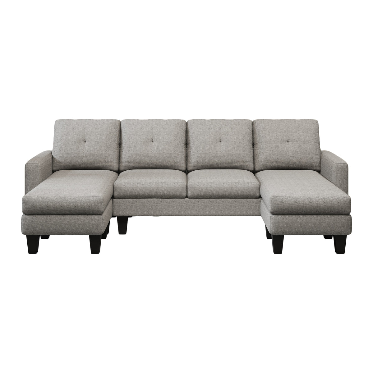 U-Shaped Sofa Coch 4-Seat Sofa with Chaise Polyester Fabric for Living Room Apartment Office (Light Grey) W1669S00003-djyc