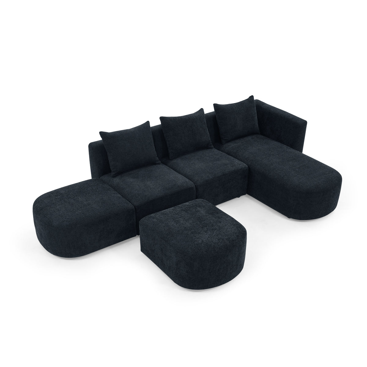 L Shape Sectional Sofa with Right Side Chaise and Ottoman, Modular Sofa, DIY Combination, Loop Yarn Fabric, Black W487S00157-djyc