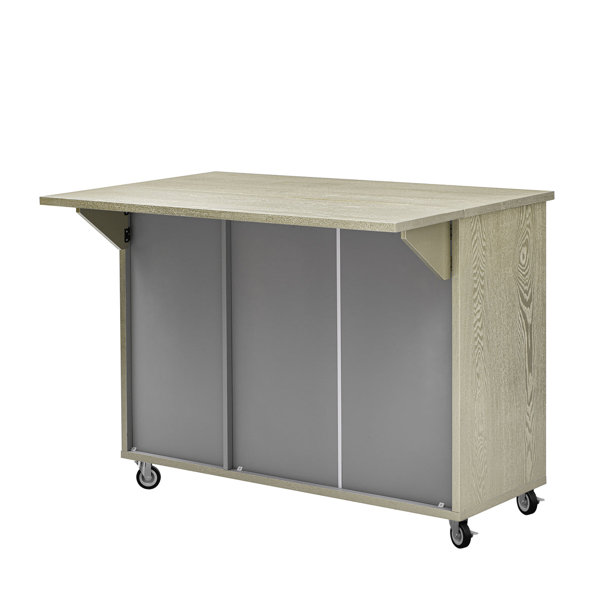 K&K 51.2"W Ash Veneer (Not Cheap Paper) Solid Wood Handwoven Kitchen Island with Drop Leaf, Coastal Kitchen Island on Wheels with Internal Storage Rack, Rolling Kitchen Cart, Champagne N707P207916X-djyc