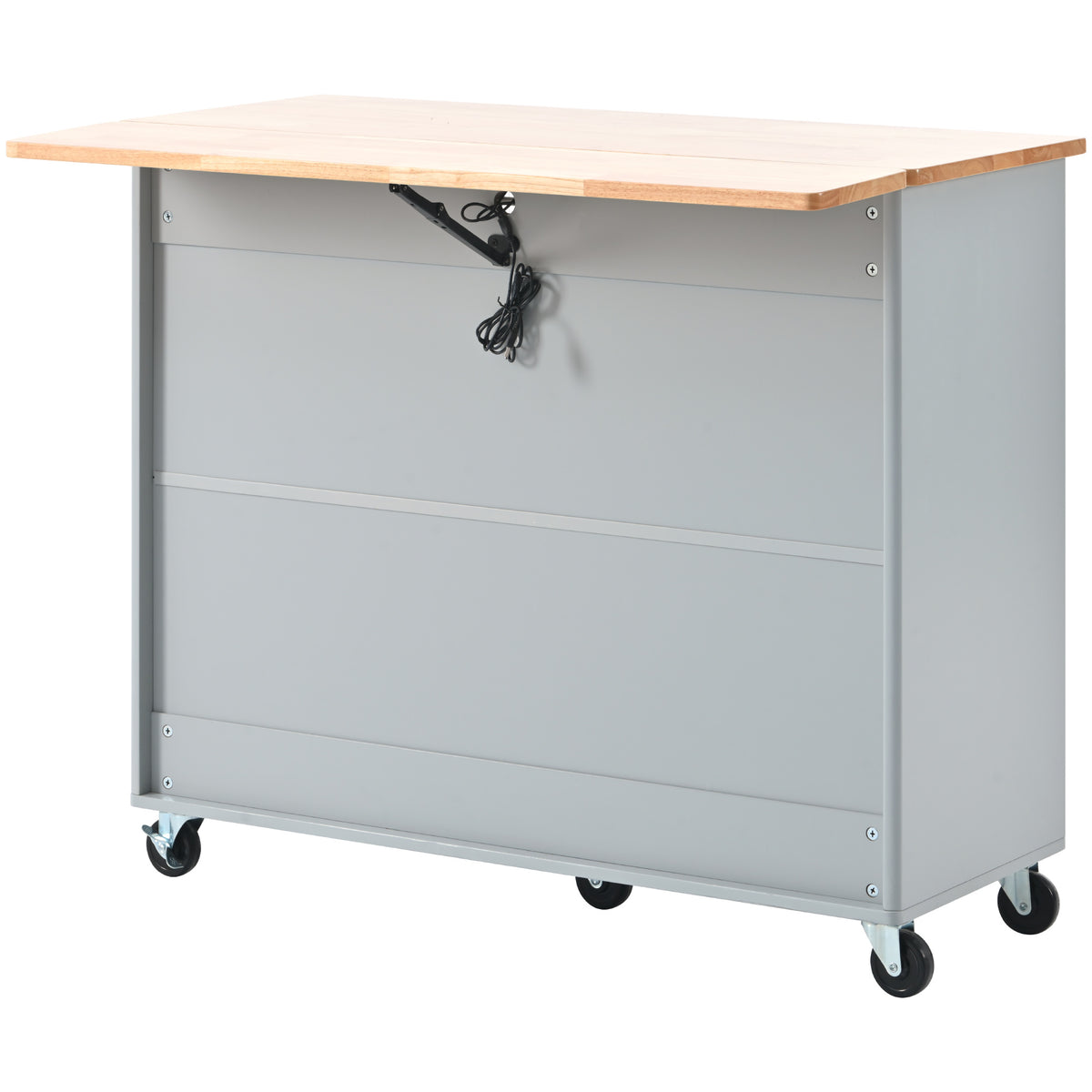 Kitchen Island with Drop Leaf, LED Light Kitchen Cart on Wheels with 2 Fluted Glass Doors and 1 Flip Cabinet Door, Large Kitchen Island Cart with an Adjustable Shelf and 2 Drawers (Grey Blue) WF311171AAG-djyc