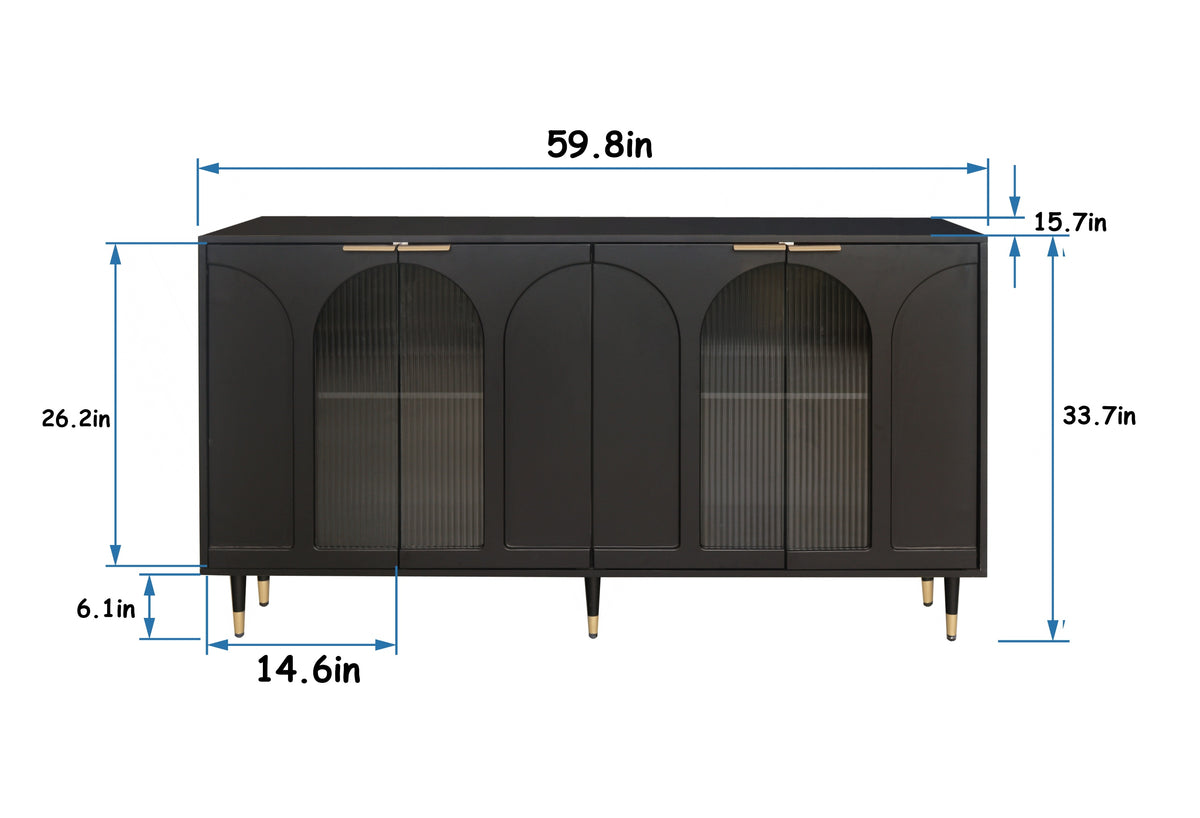 Accent Cabinet Black Lacquered Wooden Cabinet with 4 Glass Doors Sideboard Buffet Server Cabinet Storage Cabinet, for Living Room, Entryway, Hallway, Office, Kitchen and Dining Room W1435133310-djyc