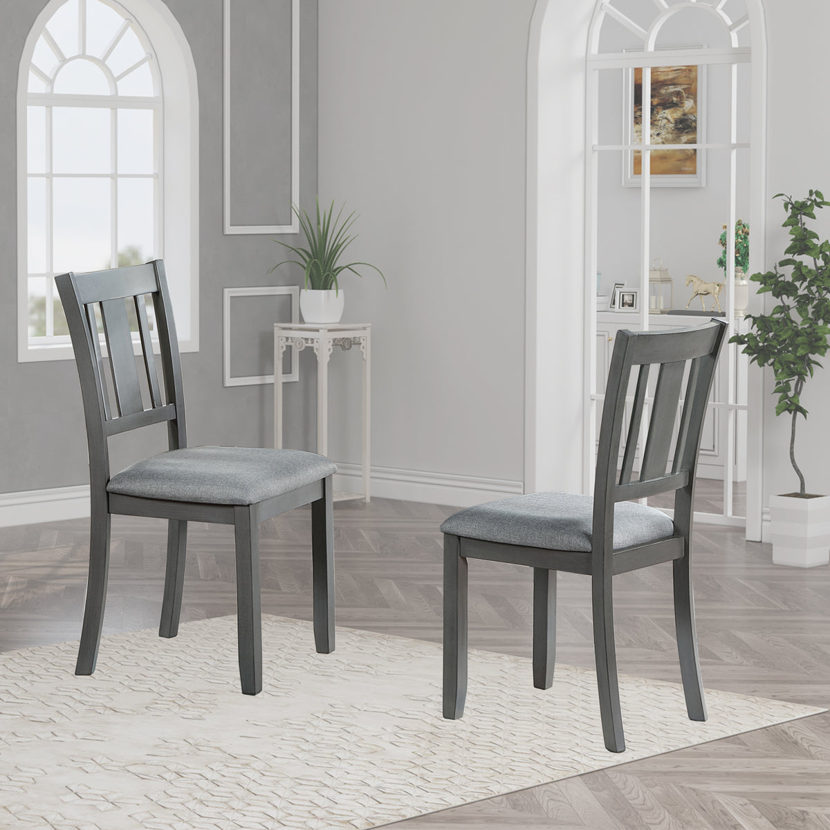 Wooden Dining Chairs Set of 4, Kitchen Chair with Padded Seat, Upholstered Side Chair for Dining Room, Living Room, Gray W1998126421-djyc