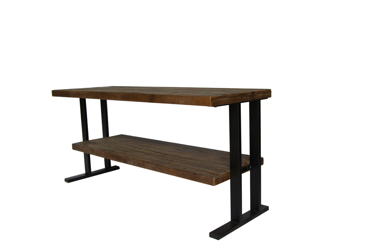 Media Console Table with one shelf to your Home decor, Natural Reclaimed wood and black finish W142562432-djyc